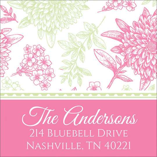 Pink & Celery Pom Poms Square Address Labels